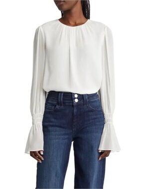 NWT FRAME Ruffle Cuff Silk Georgette Blouse in Off White Size XS